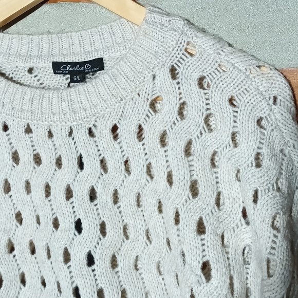 New Charlie crew neck open stitch plushy cozy soft stylish almond cream Large - Picture 3 of 9